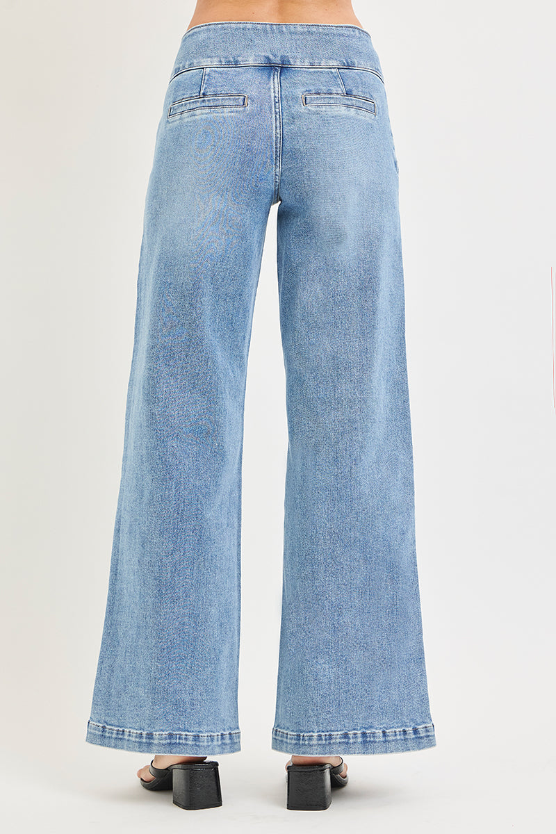 TUMMY CONTROL MID RISE WIDE LEG WIDE WAISTBAND JEANS