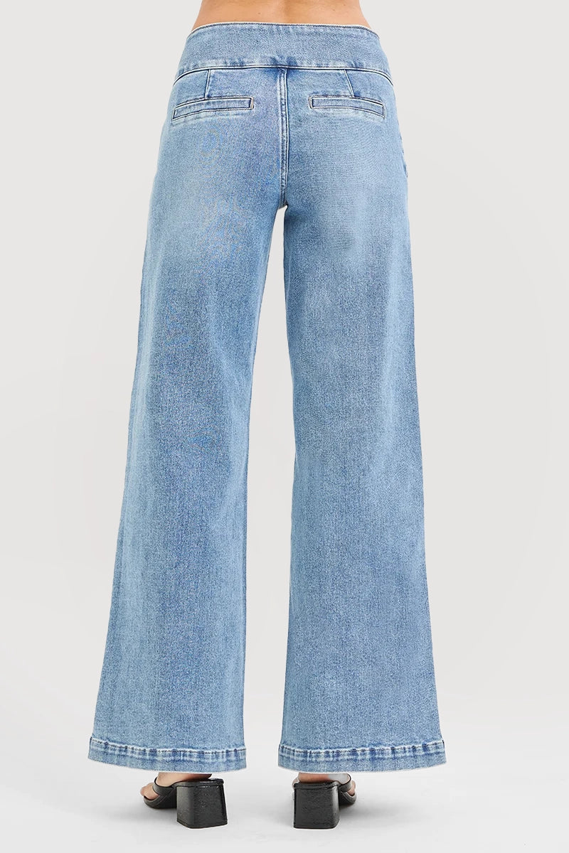 TUMMY CONTROL MID RISE WIDE LEG WIDE WAISTBAND JEANS