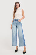 HIGH RISE ANKLE WIDE SIDE CONTRAST JEANS