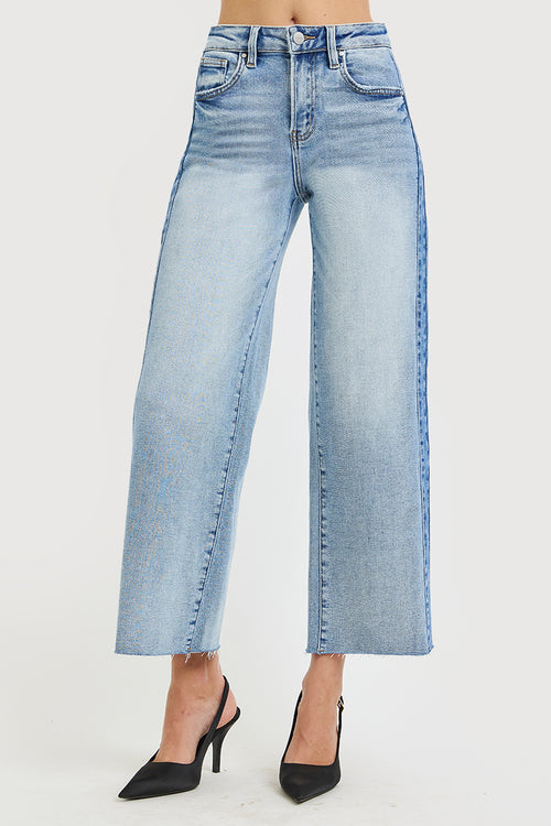 HIGH RISE ANKLE WIDE SIDE CONTRAST JEANS