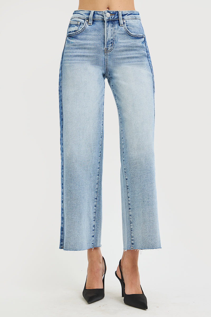 HIGH RISE ANKLE WIDE SIDE CONTRAST JEANS