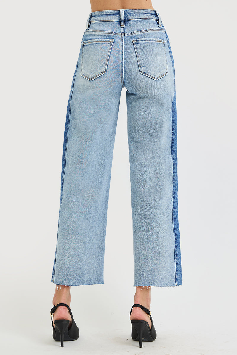 HIGH RISE ANKLE WIDE SIDE CONTRAST JEANS