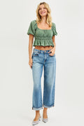 MID RISE ANKLE BOYFRIEND TURN UP CUFFED JEANS