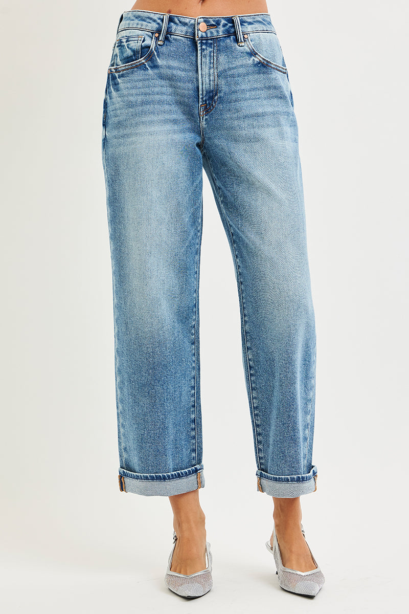 MID RISE ANKLE BOYFRIEND TURN UP CUFFED JEANS