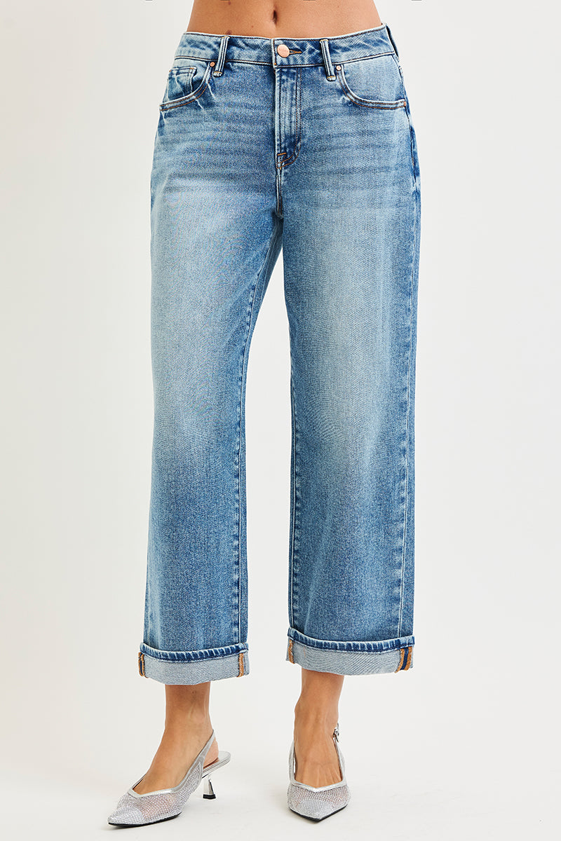 MID RISE ANKLE BOYFRIEND TURN UP CUFFED JEANS