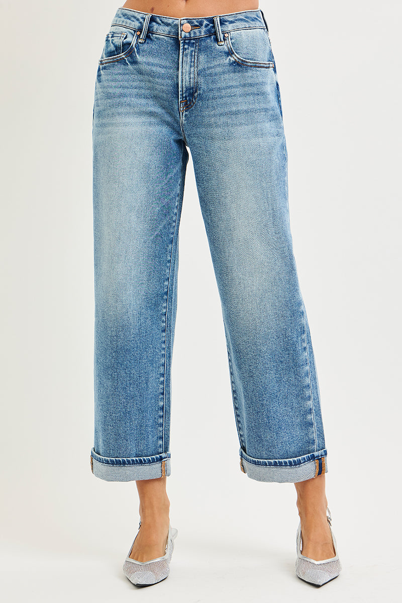 MID RISE ANKLE BOYFRIEND TURN UP CUFFED JEANS