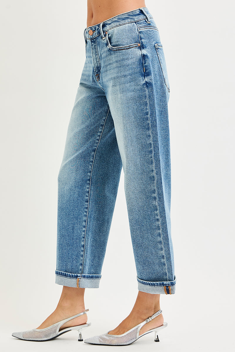 MID RISE ANKLE BOYFRIEND TURN UP CUFFED JEANS