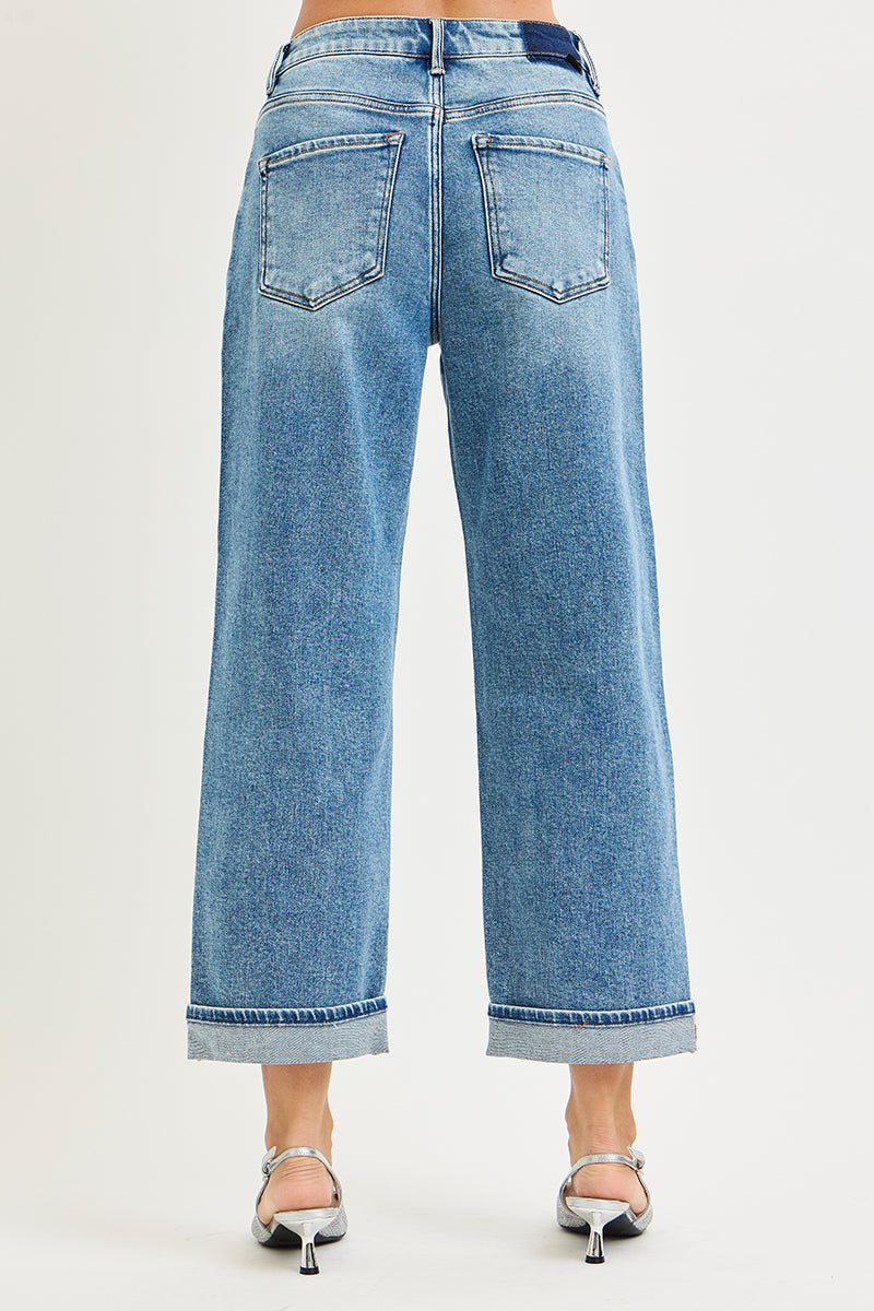MID RISE ANKLE BOYFRIEND TURN UP CUFFED JEANS