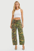 SLOUCHY CROPPED RELAXED BARREL LEG CAMO PANTS