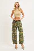 SLOUCHY CROPPED RELAXED BARREL LEG CAMO PANTS