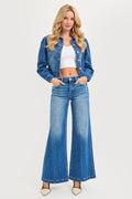 MID RISE WIDE LEG JEANS WITH FLARED LOOK