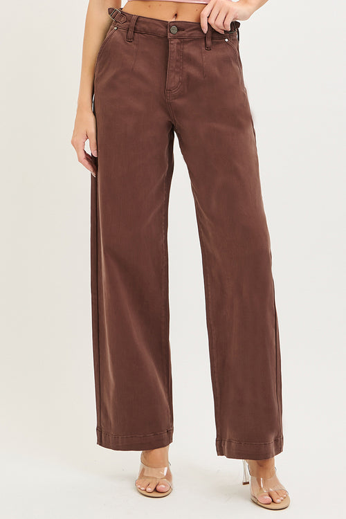 ADJUSTABLE WAIST BAND SLOUCHY WIDE PANTS PLEATS