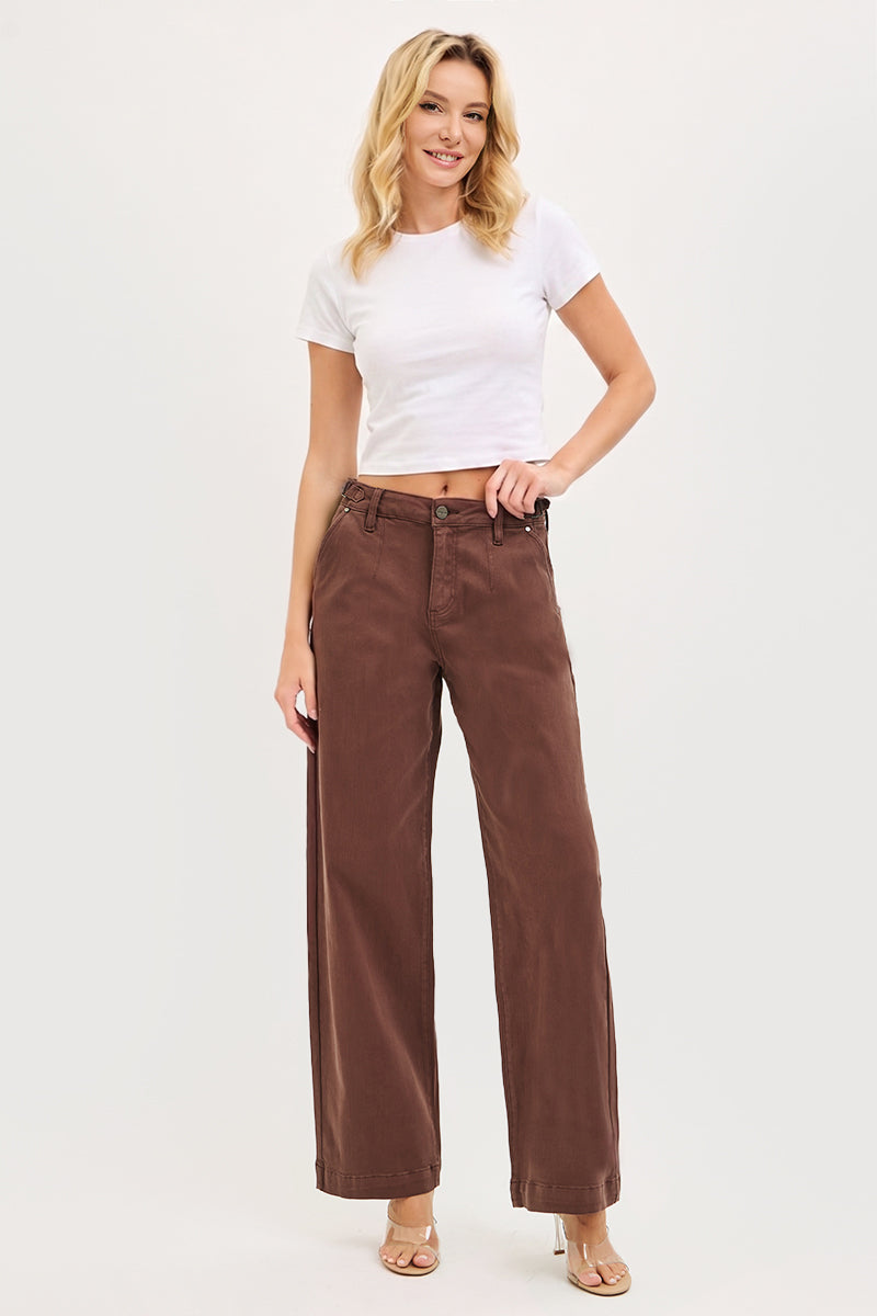 ADJUSTABLE WAIST BAND SLOUCHY WIDE PANTS PLEATS