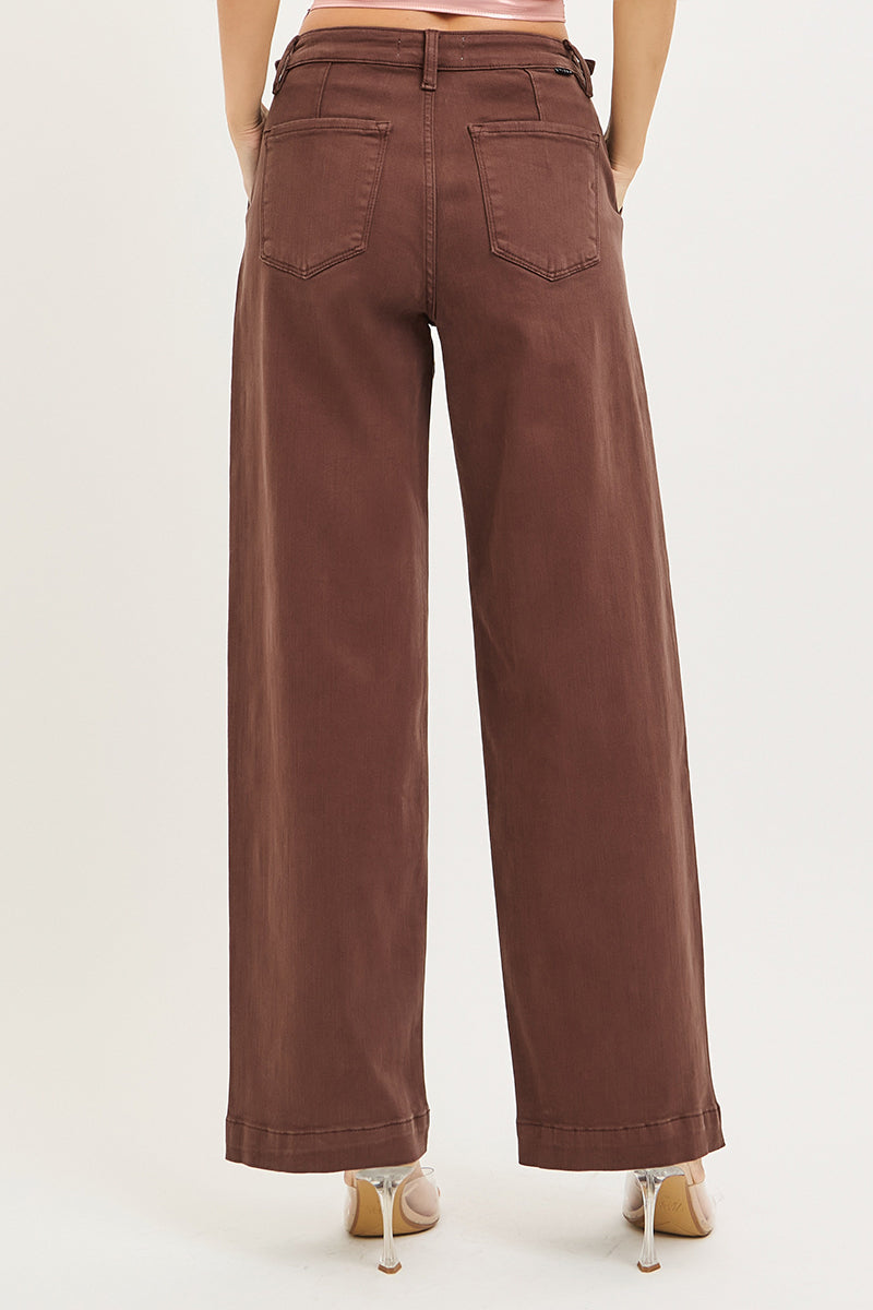 ADJUSTABLE WAIST BAND SLOUCHY WIDE PANTS PLEATS