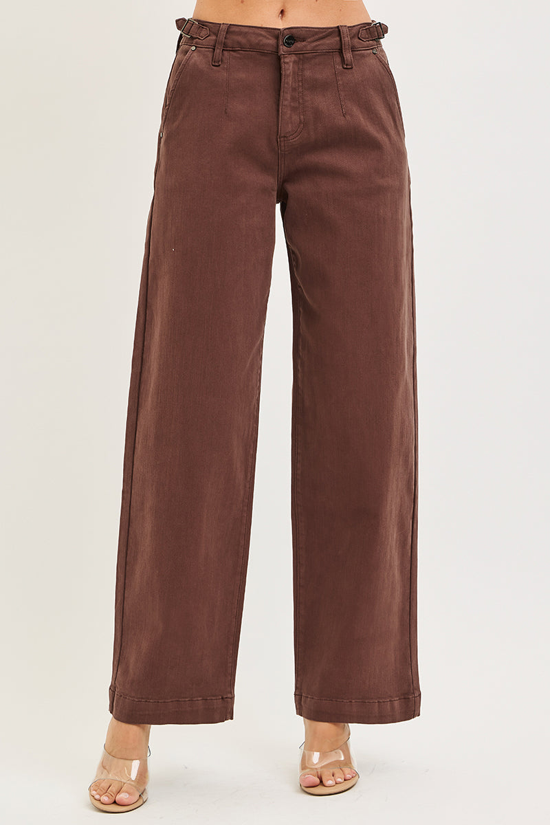 ADJUSTABLE WAIST BAND SLOUCHY WIDE PANTS PLEATS