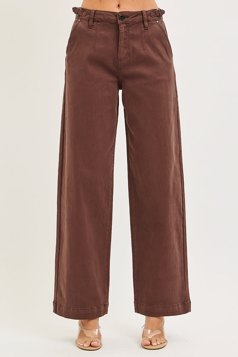 ADJUSTABLE WAIST BAND SLOUCHY WIDE PANTS PLEATS