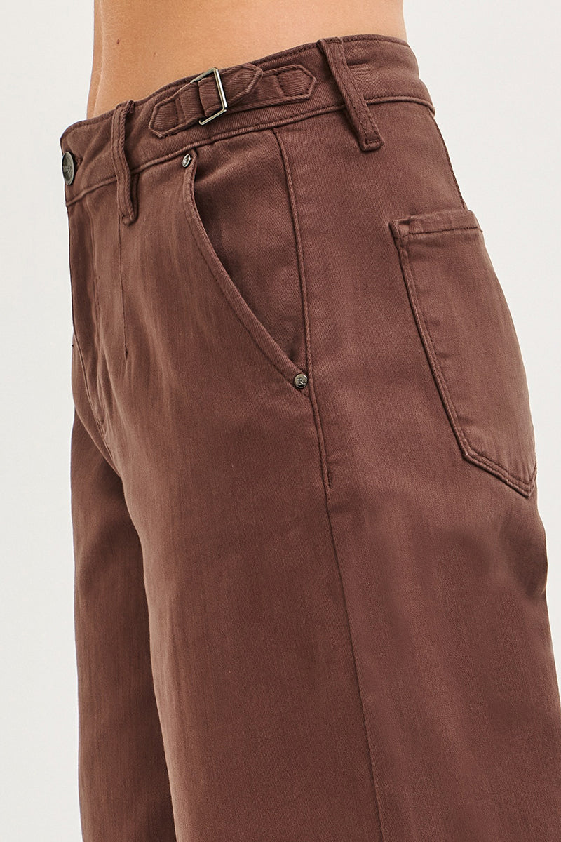 ADJUSTABLE WAIST BAND SLOUCHY WIDE PANTS PLEATS