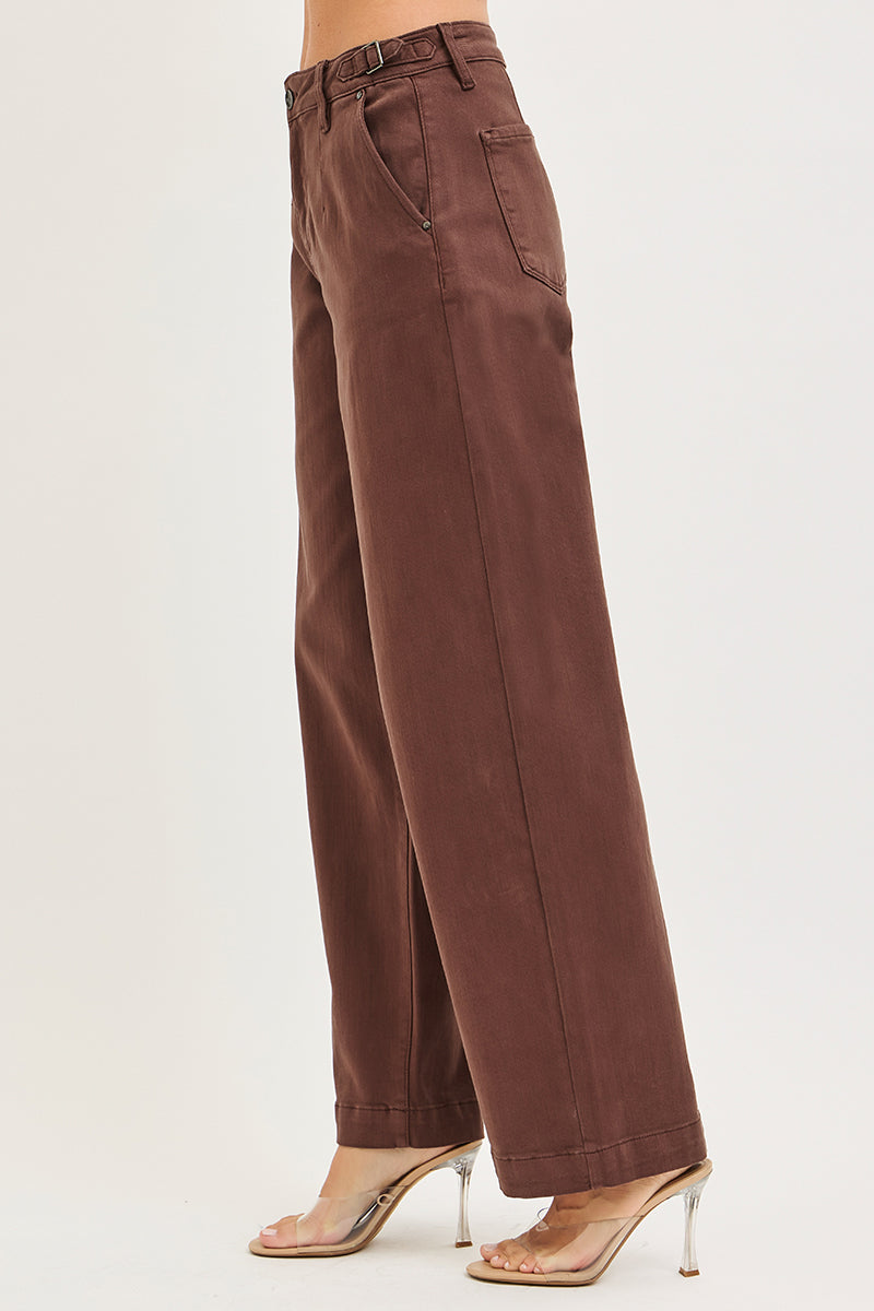 ADJUSTABLE WAIST BAND SLOUCHY WIDE PANTS PLEATS