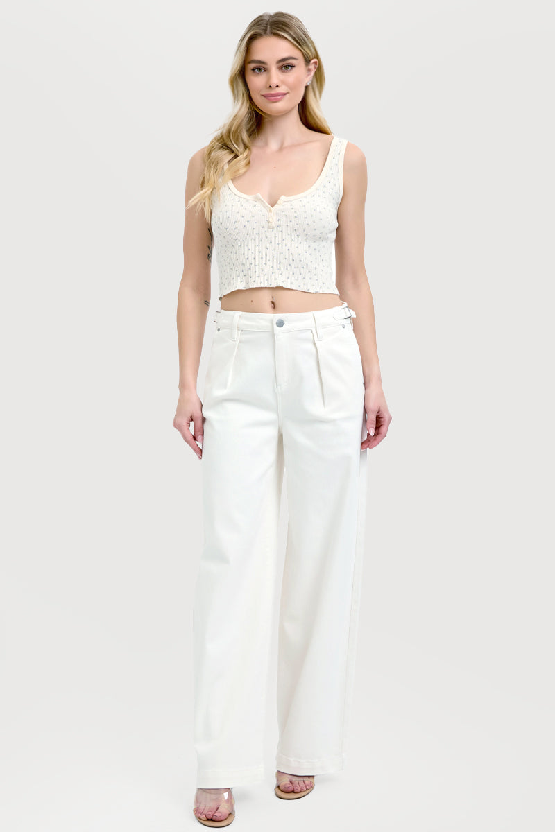 ADJUSTABLE WAISTBAND SLOUCHY WIDE PLEATED PANTS