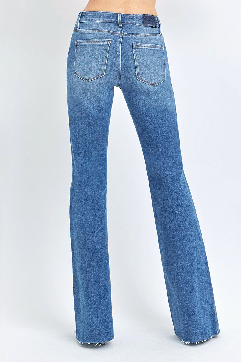 MID RISE FLARE RAW CUT HEM JEANS