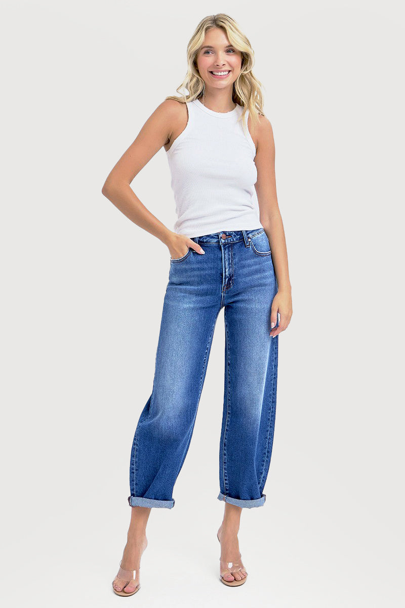 HIGH RISE CROP MILD BARREL JEANS