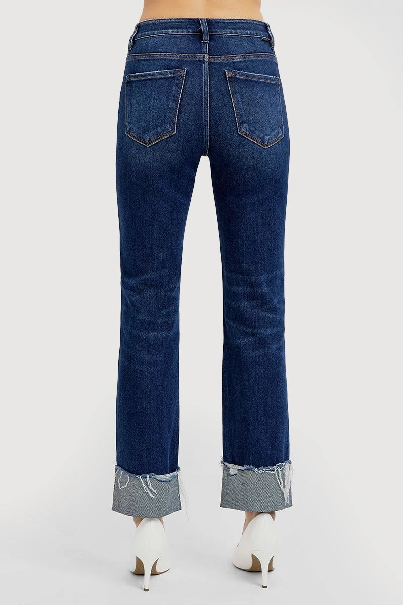 TUMMY CONTROL HIGH RISE CROP STRAIGHT CUFFED JEANS
