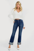 TUMMY CONTROL HIGH RISE CROP STRAIGHT CUFFED JEANS