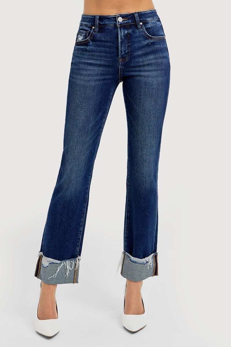 TUMMY CONTROL HIGH RISE CROP STRAIGHT CUFFED JEANS