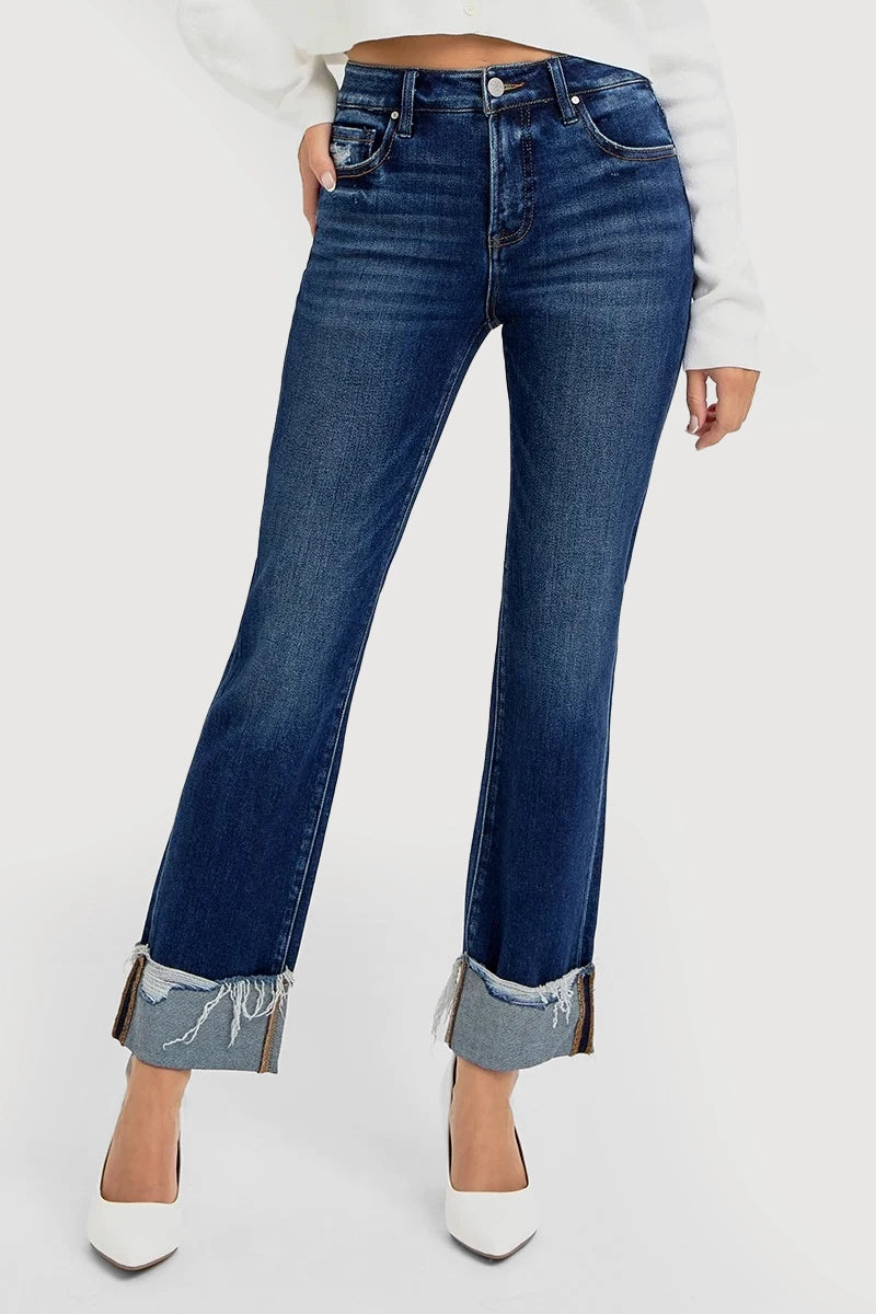 TUMMY CONTROL HIGH RISE CROP STRAIGHT CUFFED JEANS