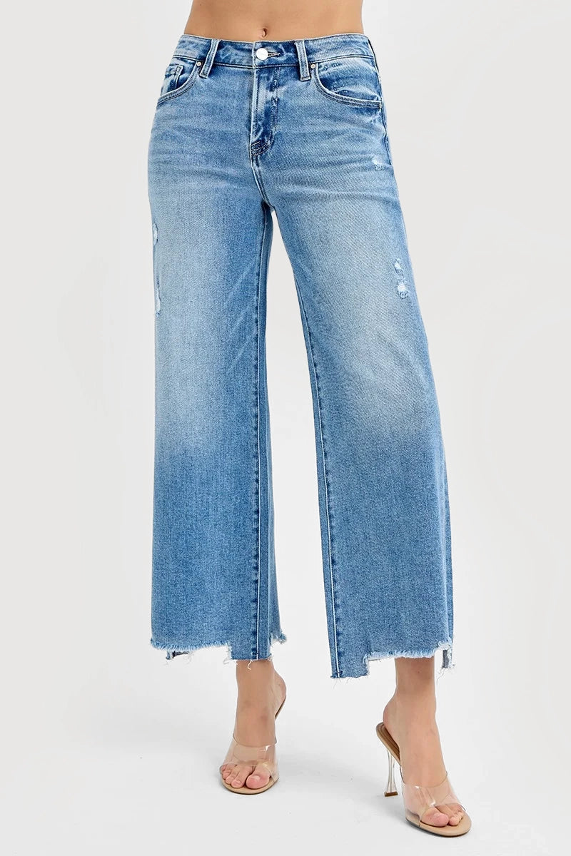 HIGH RISE CROP WIDE JEANS
