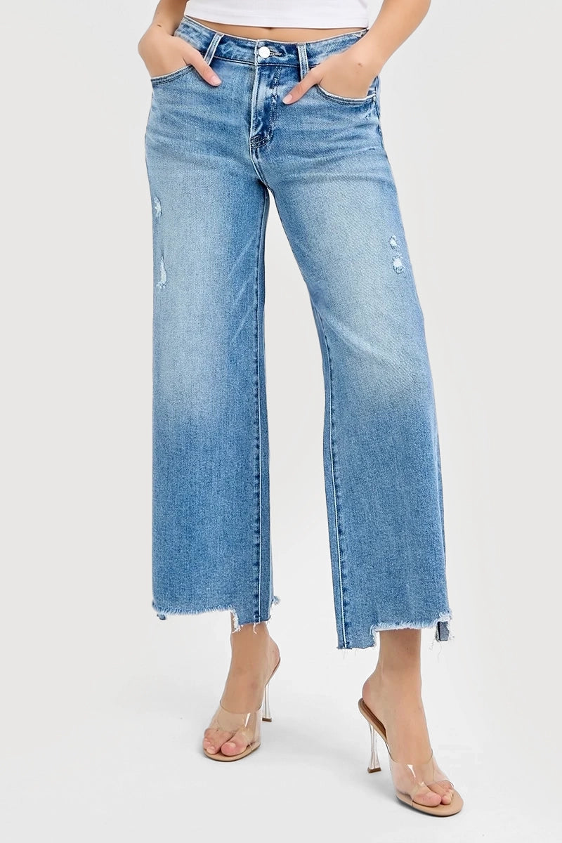 HIGH RISE CROP WIDE JEANS