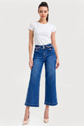 HIGH RISE CROP WIDE WAIST CHAIN DETAIL JEANS
