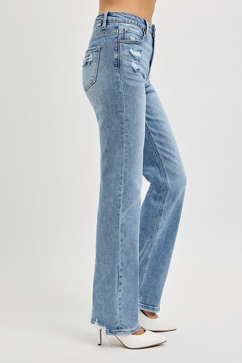 TUMMY CONTROL HIGH RISE STRAIGHT DISTRESSED JEANS