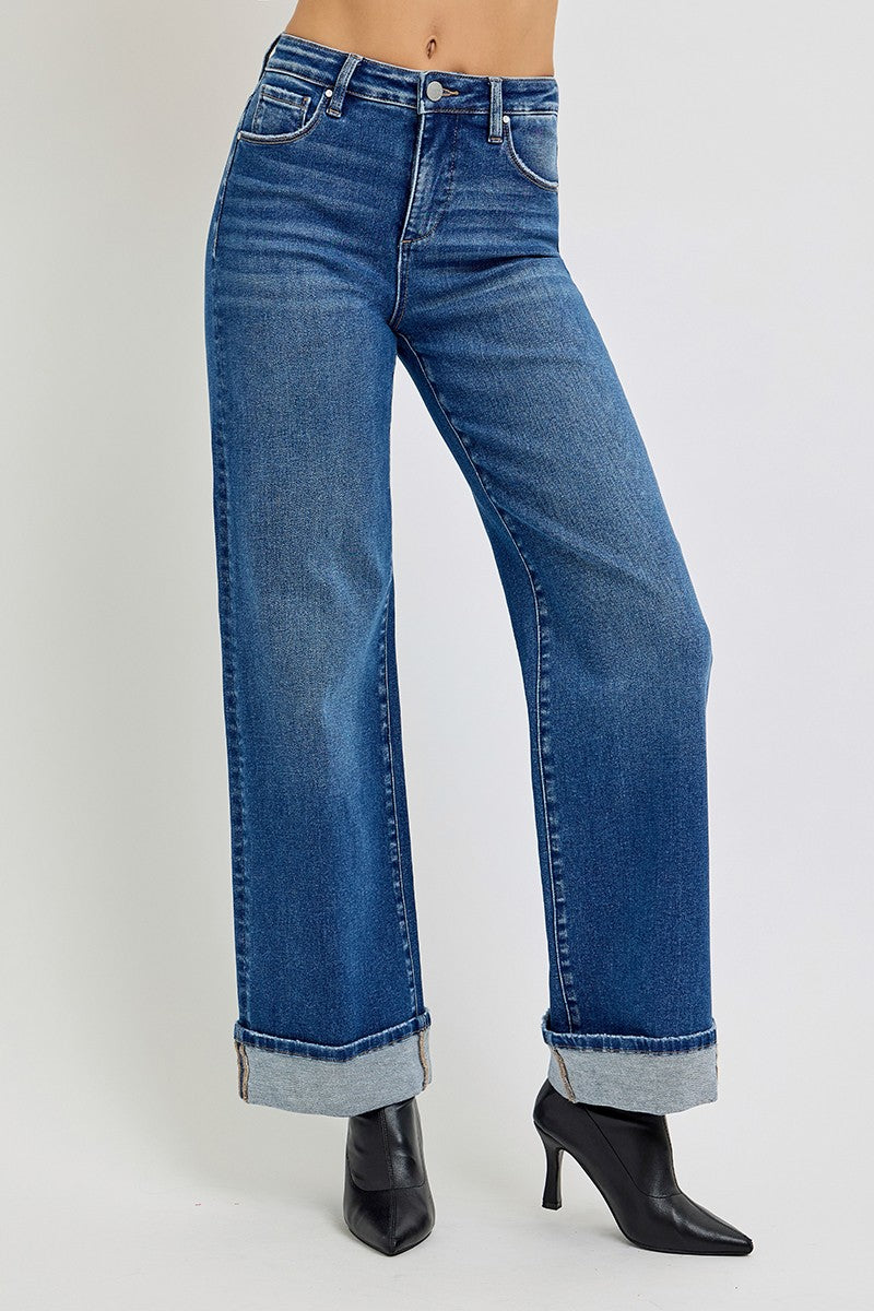 TUMMY CONTROL HIGH RISE CUFFED WIDE JEANS