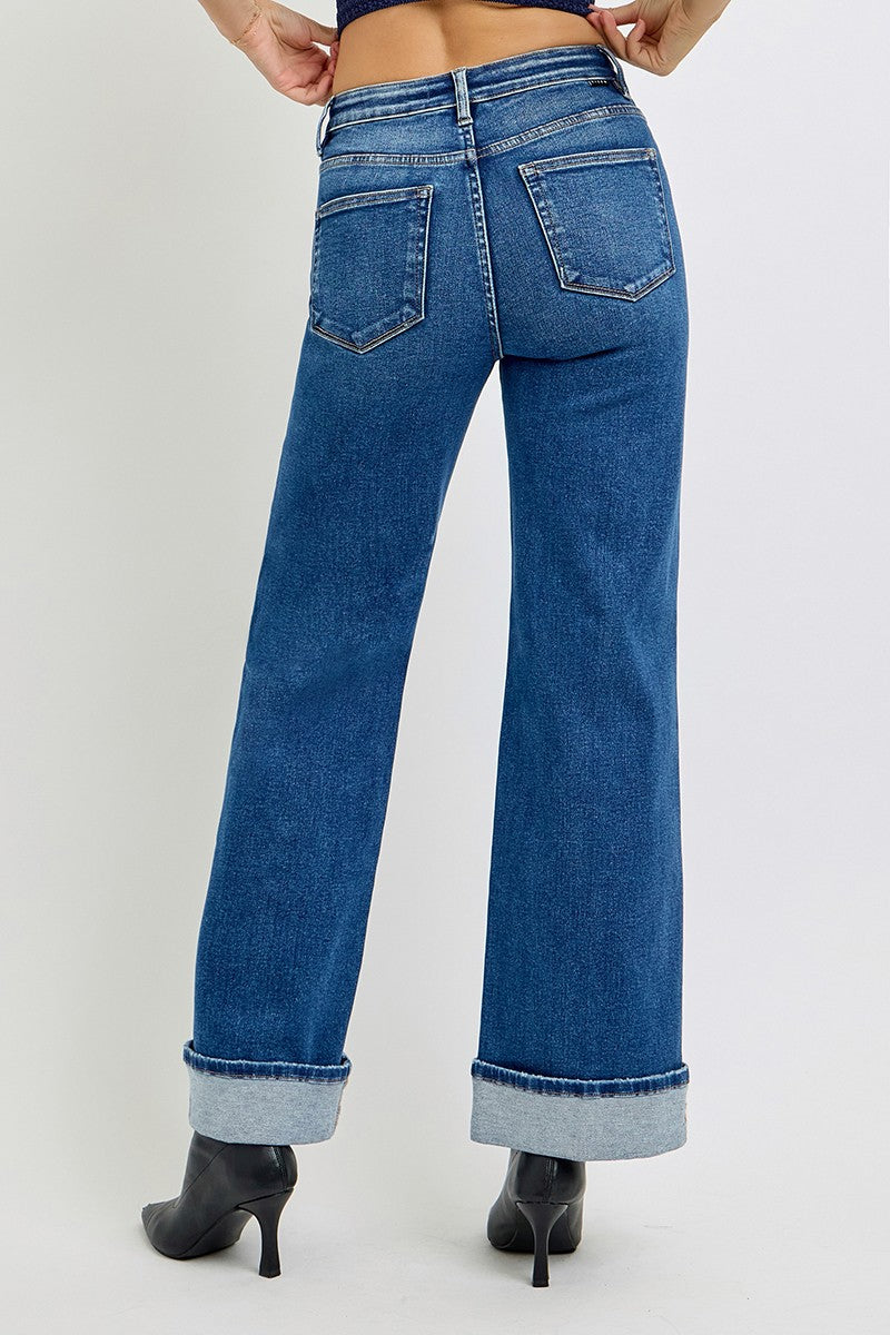TUMMY CONTROL HIGH RISE CUFFED WIDE JEANS