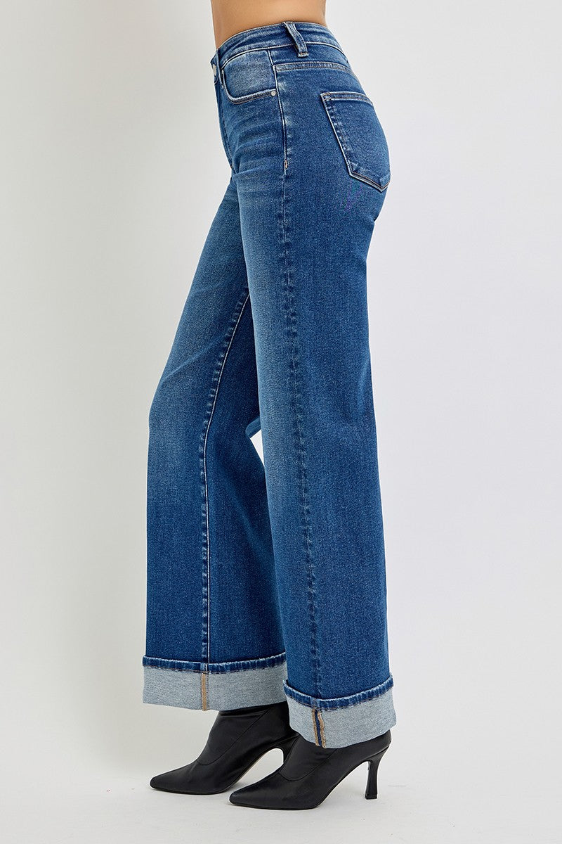 TUMMY CONTROL HIGH RISE CUFFED WIDE JEANS