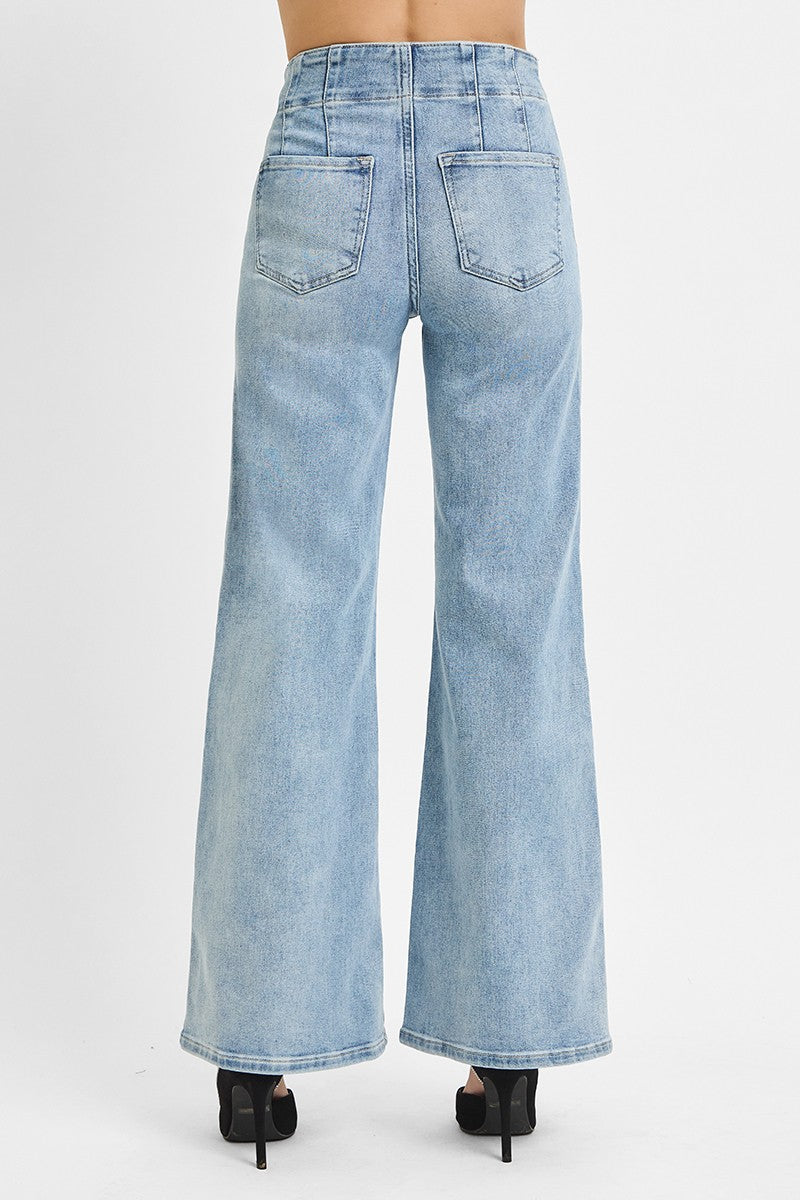 HIGH RISE WIDE FRONT & BACK DART WAIST JEANS
