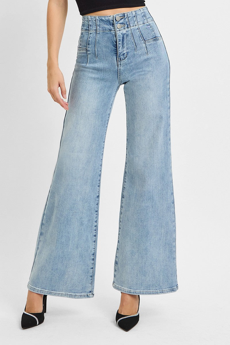 HIGH RISE WIDE FRONT & BACK DART WAIST JEANS