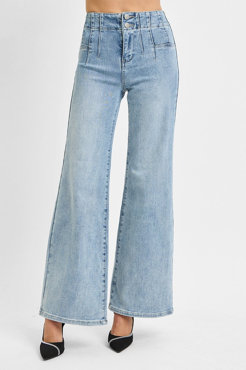 HIGH RISE WIDE FRONT & BACK DART WAIST JEANS