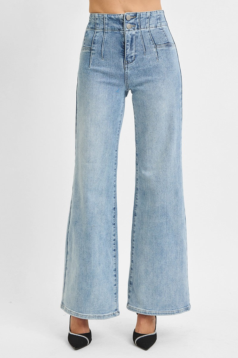 HIGH RISE WIDE FRONT & BACK DART WAIST JEANS