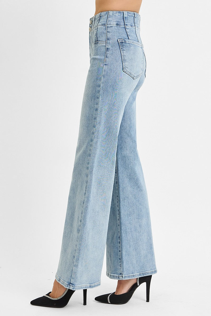 HIGH RISE WIDE FRONT & BACK DART WAIST JEANS