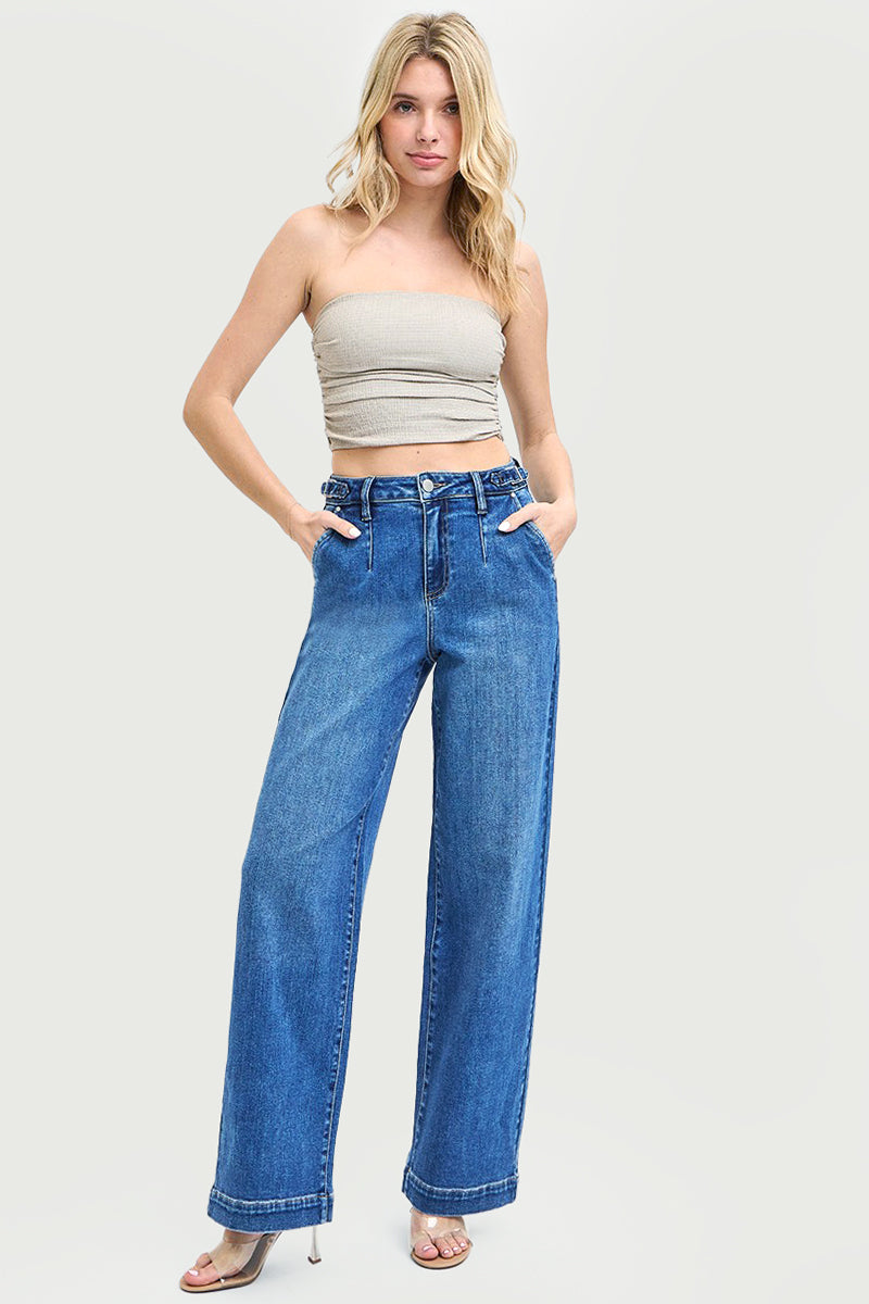 ADJUSTABLE WAIST BAND SLOUCHY WIDE PLEATED PANTS