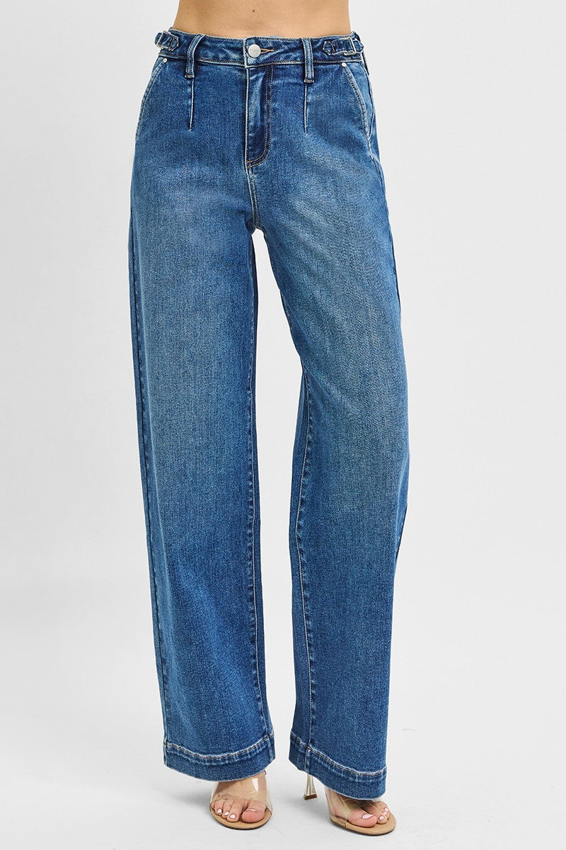 ADJUSTABLE WAIST BAND SLOUCHY WIDE PLEATED PANTS