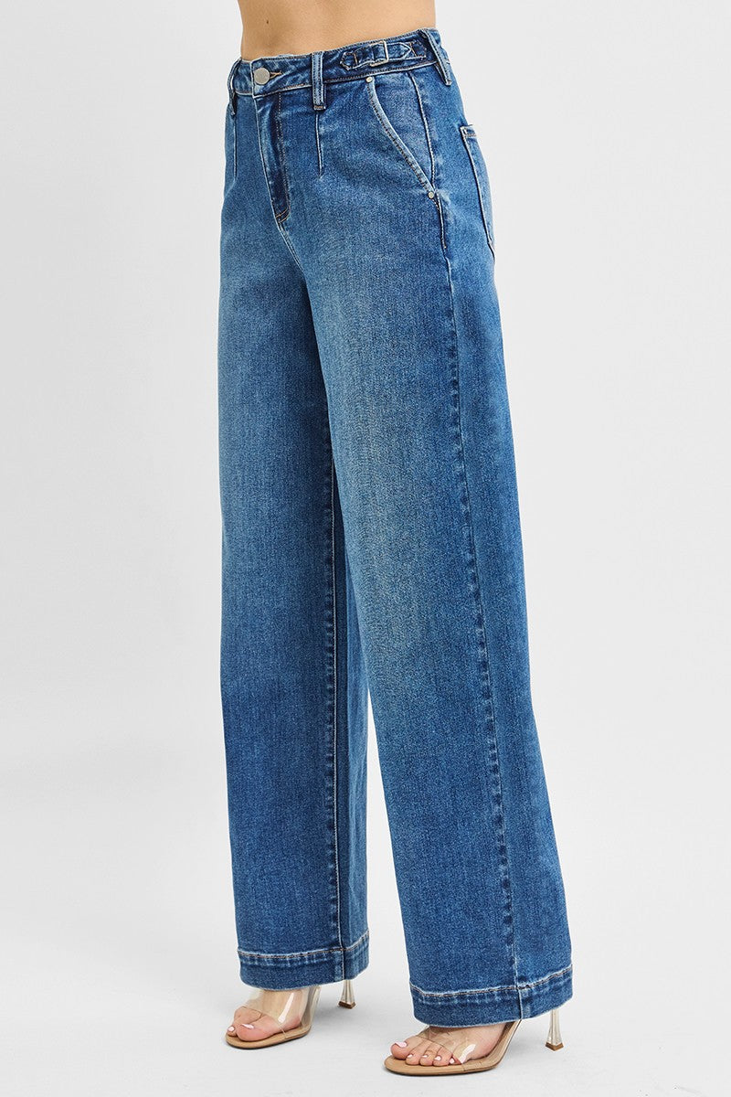 ADJUSTABLE WAIST BAND SLOUCHY WIDE PLEATED PANTS