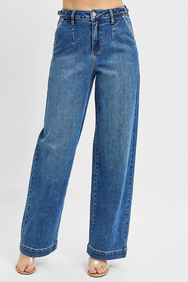 ADJUSTABLE WAIST BAND SLOUCHY WIDE PLEATED PANTS