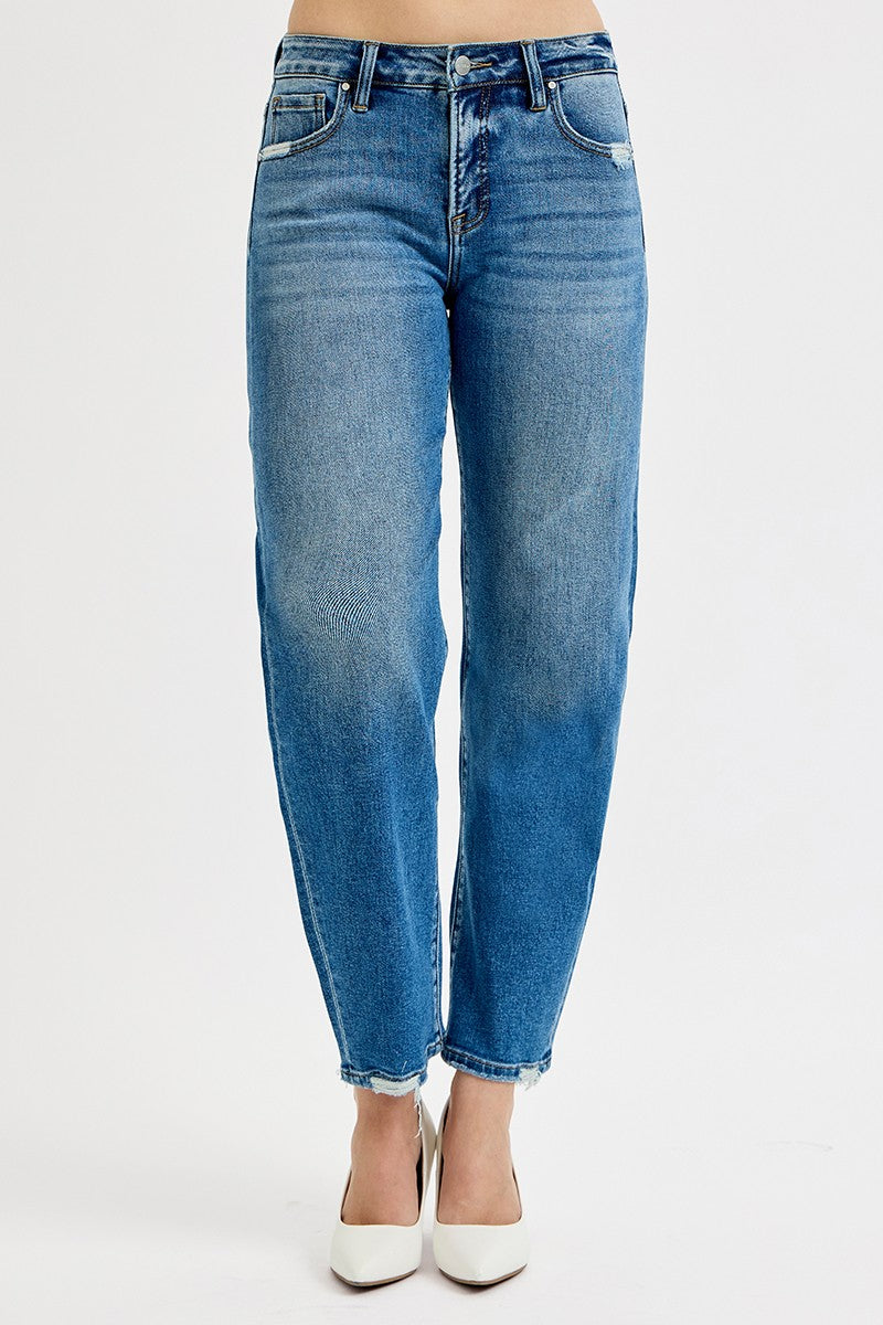 TUMMY CONTROL HIGH RISE ANKLE SLIM BARREL JEANS