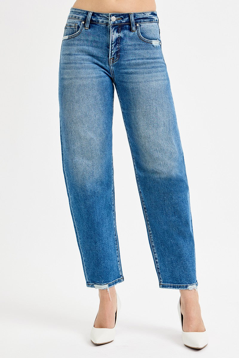 TUMMY CONTROL HIGH RISE ANKLE SLIM BARREL JEANS