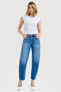 TUMMY CONTROL HIGH RISE ANKLE SLIM BARREL JEANS