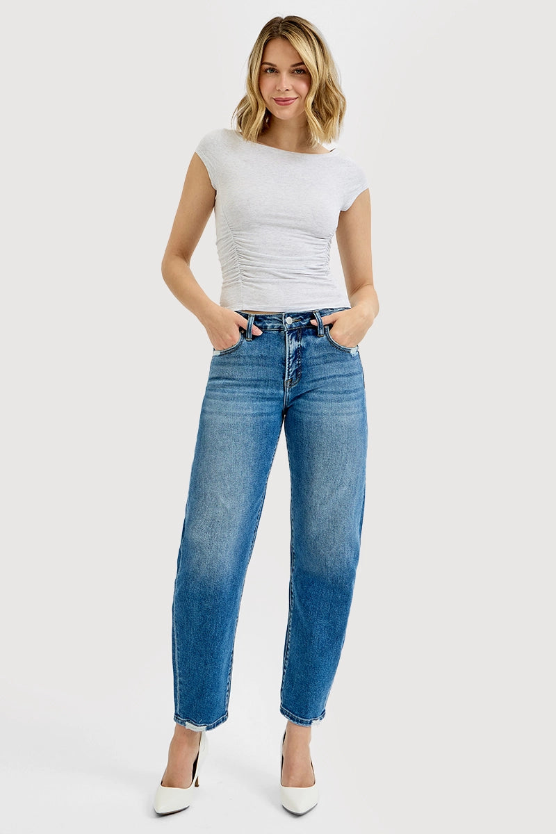 TUMMY CONTROL HIGH RISE ANKLE SLIM BARREL JEANS