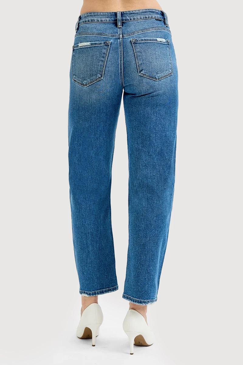 TUMMY CONTROL HIGH RISE ANKLE SLIM BARREL JEANS